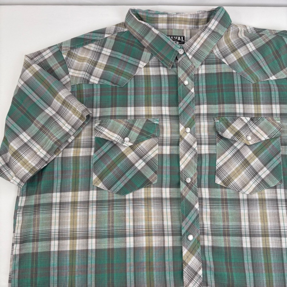 Casual Country Outfitters Mens Green Plaid S/S Western Pearl Snap Shirt Size 2XL